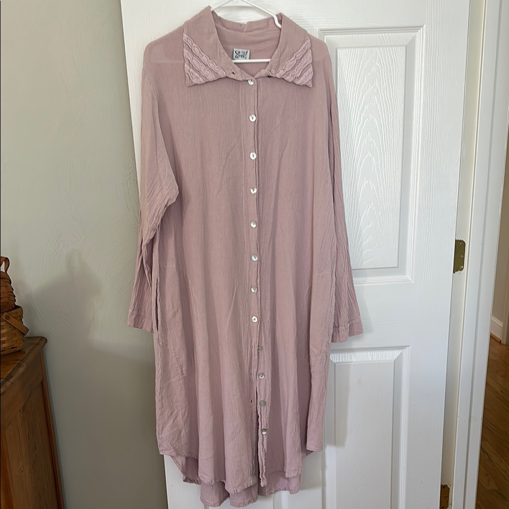 Oh My Gauze! Pink Button-Up Long Shirt Dress